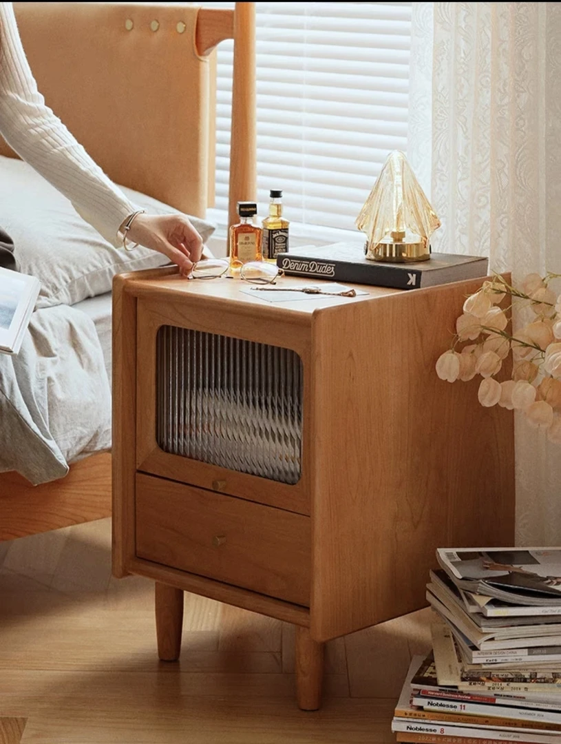 北欧实木樱桃木小筑床头柜