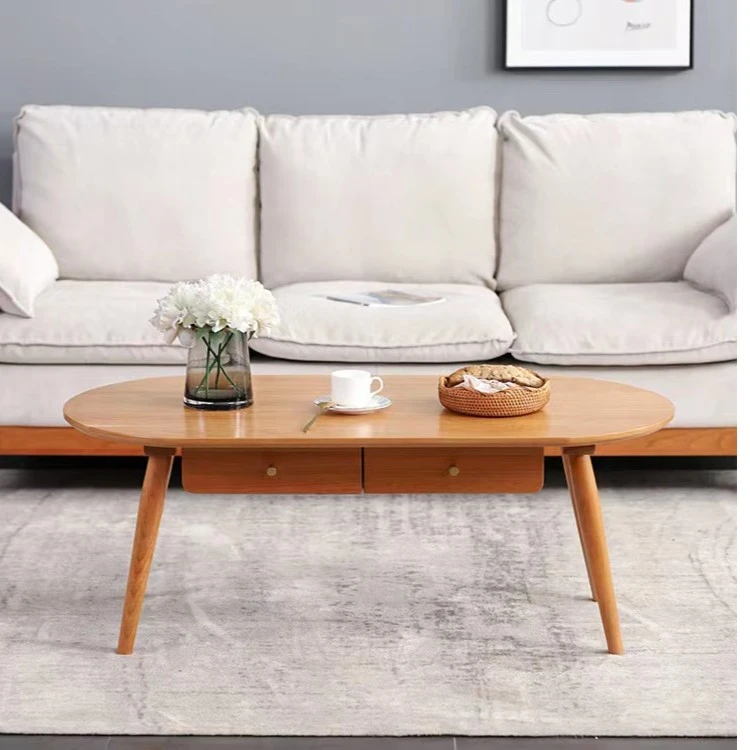 北欧樱桃木实木胶囊茶几客厅小户型两用圆形椭圆茶桌原木茶几家用