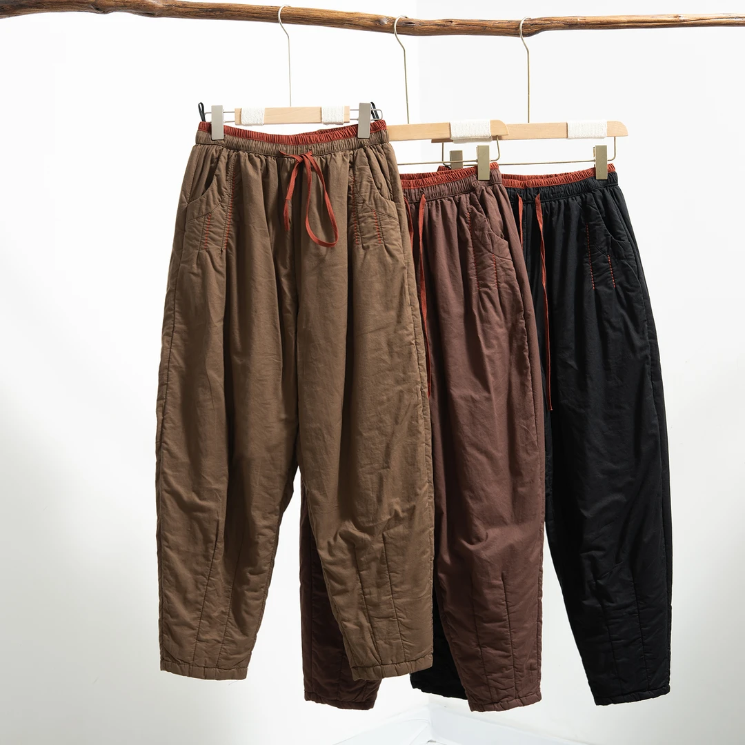 秋冬新品高腰保暖夹棉休闲裤女宽松显瘦加厚棉裤百搭哈伦裤外穿