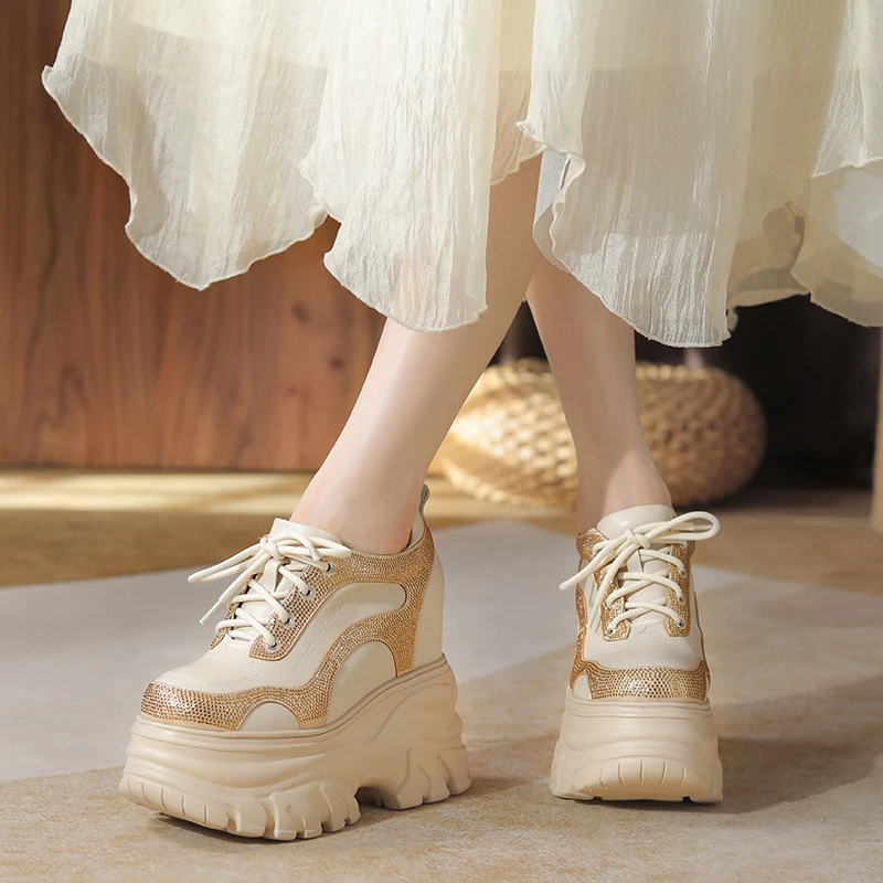 百搭秋季新款14cm厚底烫钻小个子增高女鞋超高跟韩版时尚女松糕鞋