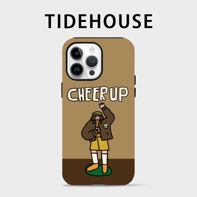 美拉德撞色cheer up女孩韩国菲林二合一适用苹果15ProMax手机壳14