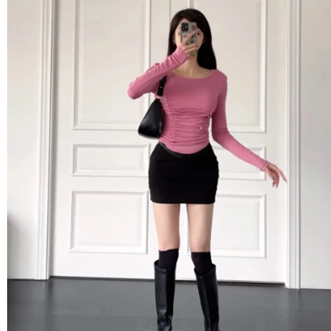 【彤彤推荐】纯欲辣妹收腰显瘦褶皱百搭上衣 W21022