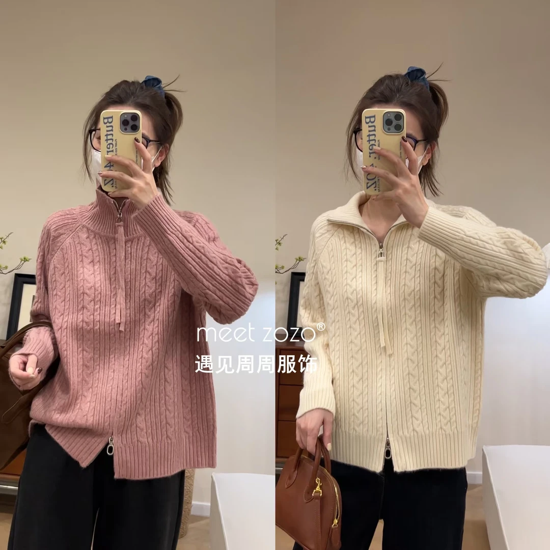 MEET ZOZO【周周】“甜心欧蕾”韩版麻花立领翻领毛衣外套女1412032