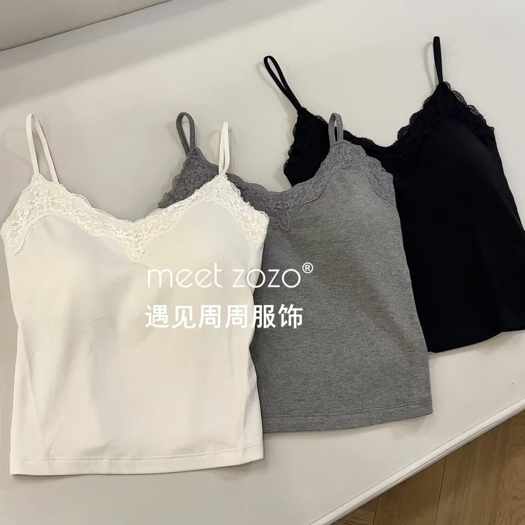 MEET ZOZO【周周】“蕾丝绒背心”冬季韩版百搭绒感弹力背心女2411286