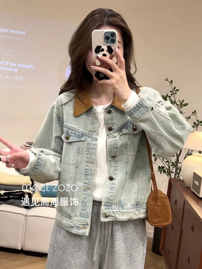 MEET ZOZO【周周】《焦糖秋日》秋季韩版百搭拼接牛仔外套女149086