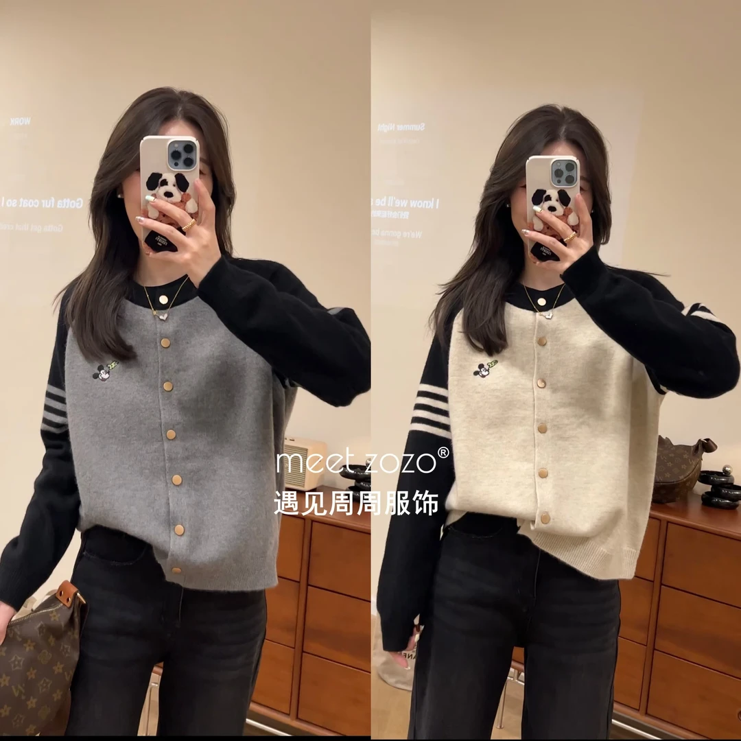 MEET ZOZO【周周】“减龄米奇”秋冬韩版插肩袖保暖毛衣开衫女148233