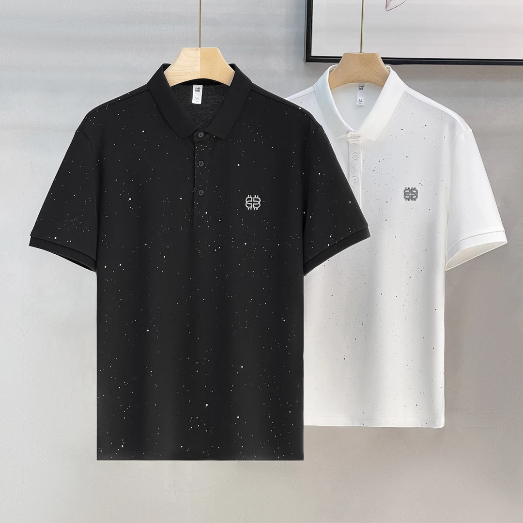 2024夏季新款轻奢满天星T恤休闲透气商务翻领POLO衫男青年短袖男
