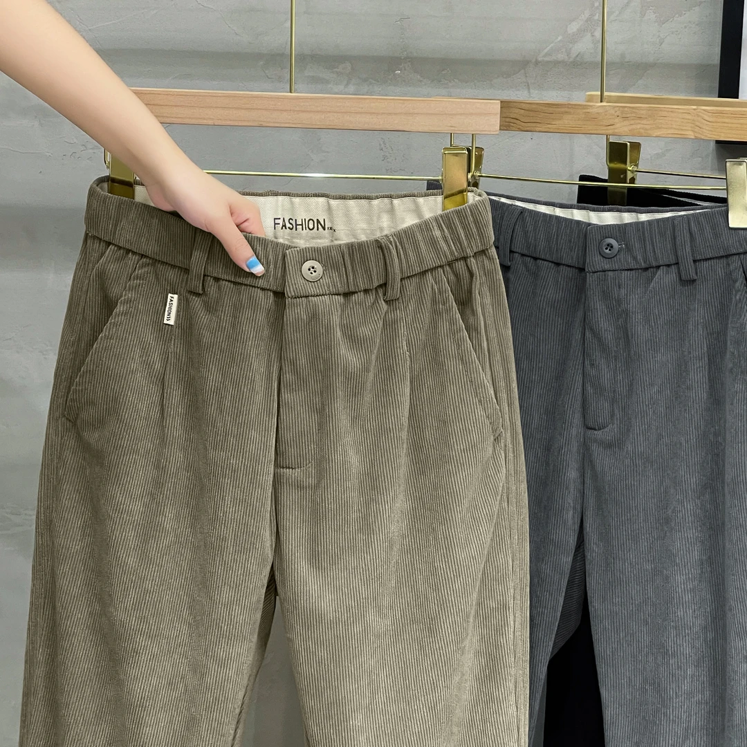 秋季松紧腰重磅灯芯绒休闲裤男士秋冬小西裤直筒休闲九分裤子男裤