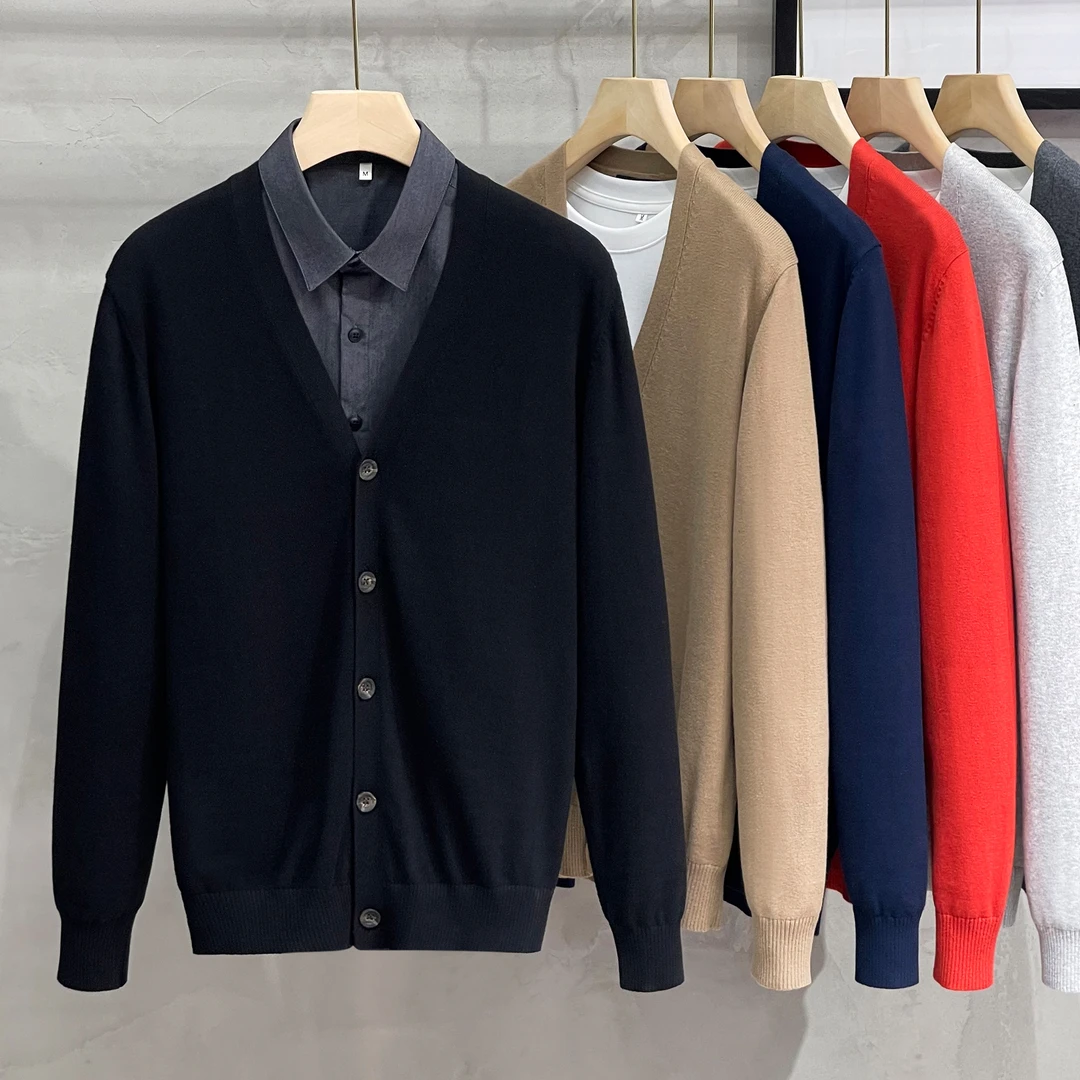 纯棉毛衣男开衫外套2025春秋季新款韩版简约休闲V领男士针织开衫