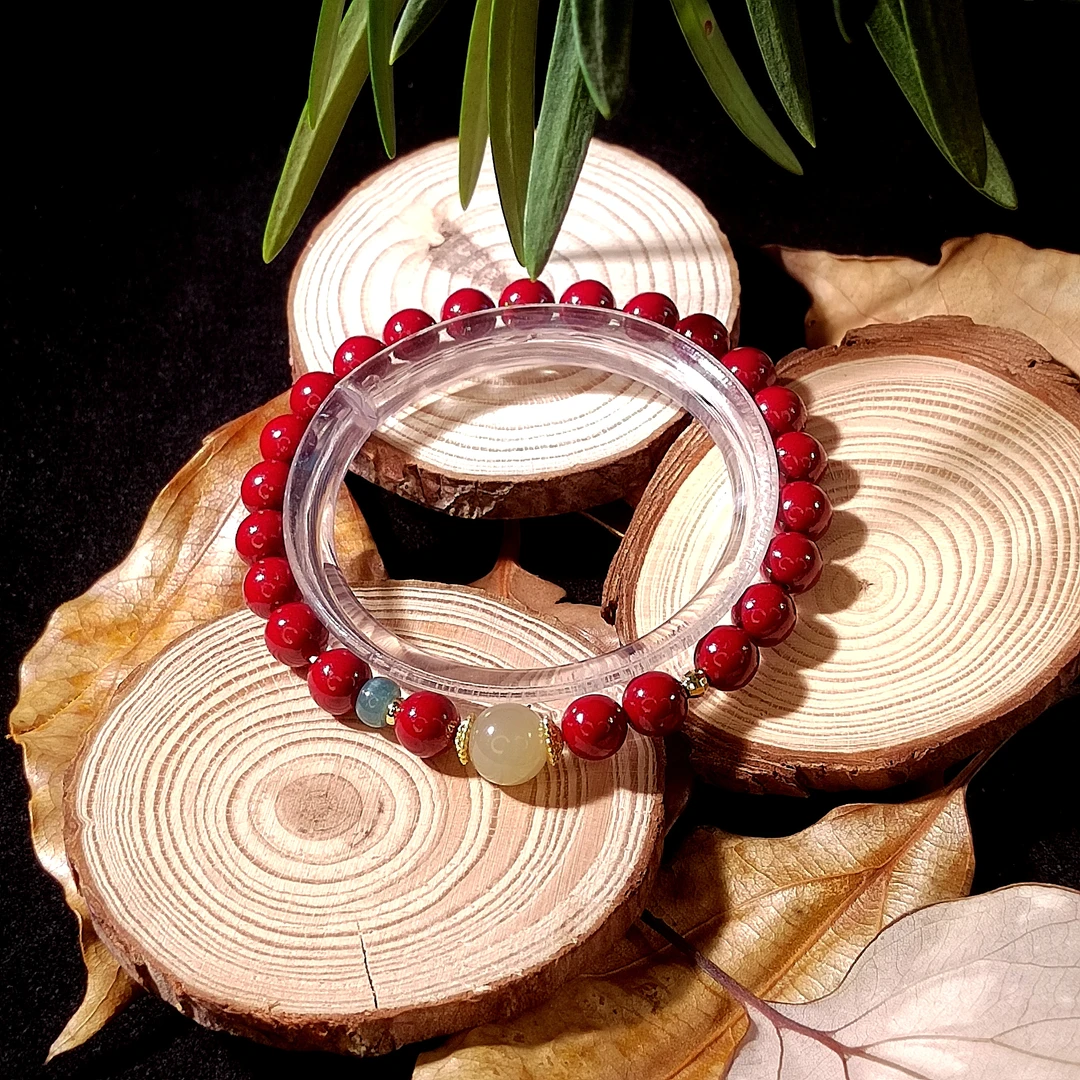 天然辰砂9237天然辰砂高含量朱砂手百搭轻奢小清新女款手串6mm