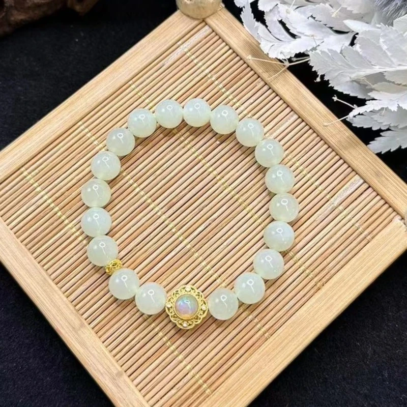 和田玉晴水手串单圈女款轻奢籽料8mm+精美收藏级珠宝玉石手串9549