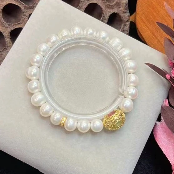 勤瑶单圈(四面好运）珍珠手串9541女款轻奢时尚百搭天然珍珠