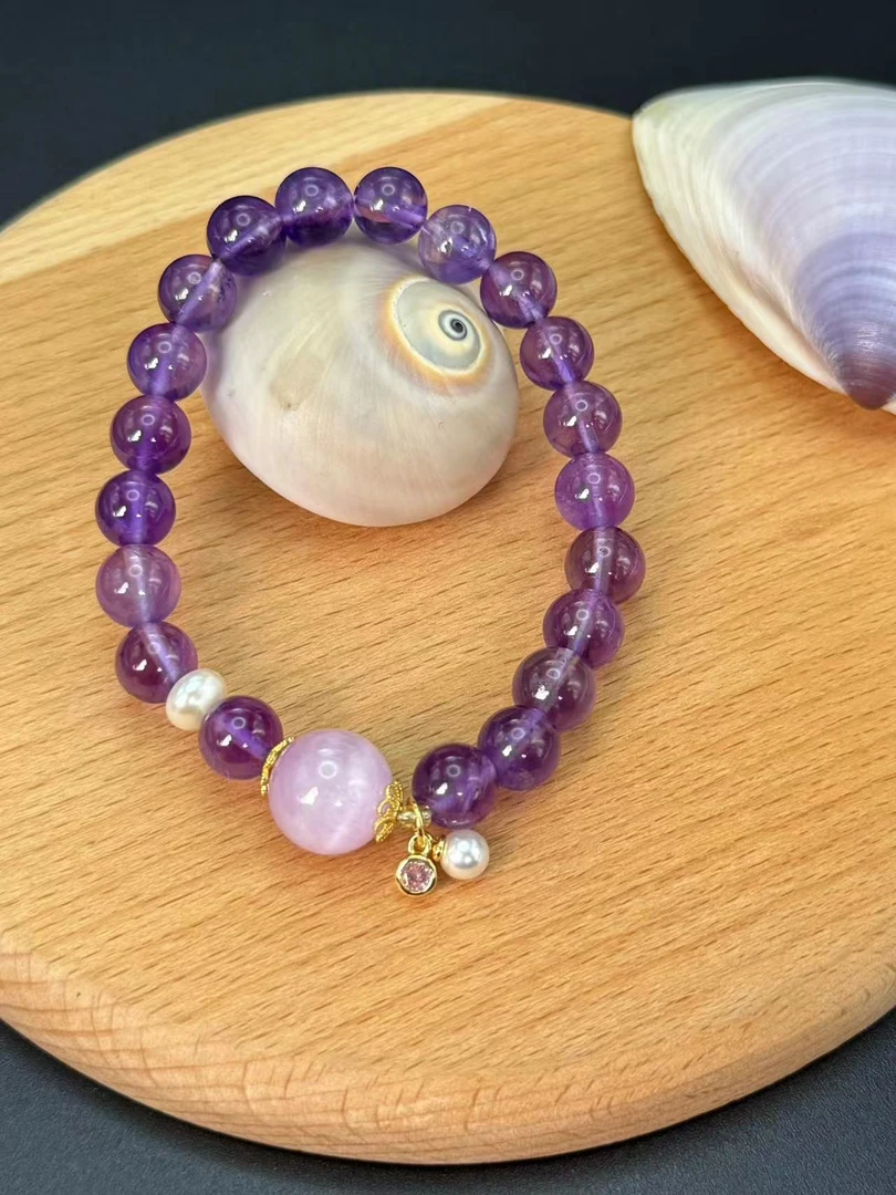 9322轻奢气质梦幻紫水晶紫锂辉珍珠手串百搭仙女紫色少女系列