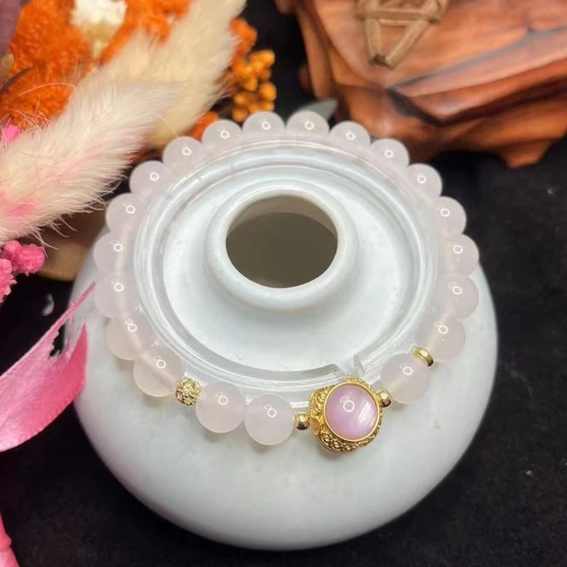 9755单圈天然白玛瑙玉髓清新简约款女士手串8mm+