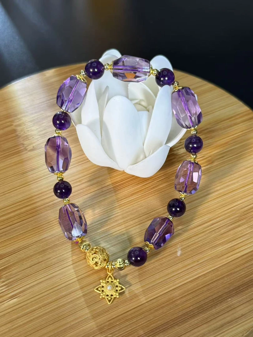 9303单圈紫水晶随型千切面百搭女款轻奢清新气质韵味紫色手串梦幻