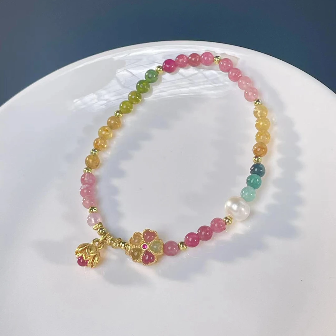 碧玺小花手串女款小清新精美天然彩虹碧玺9277
