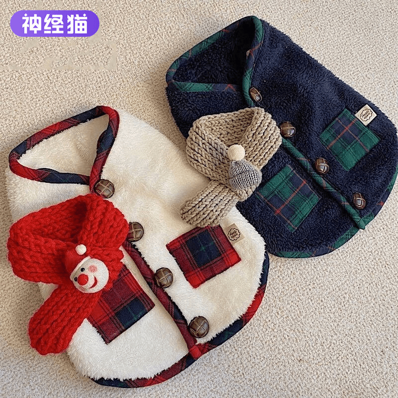 小狗狗圣诞节两脚马甲中小型犬绒衣小猫咪外套送围巾宠物衣服裁剪