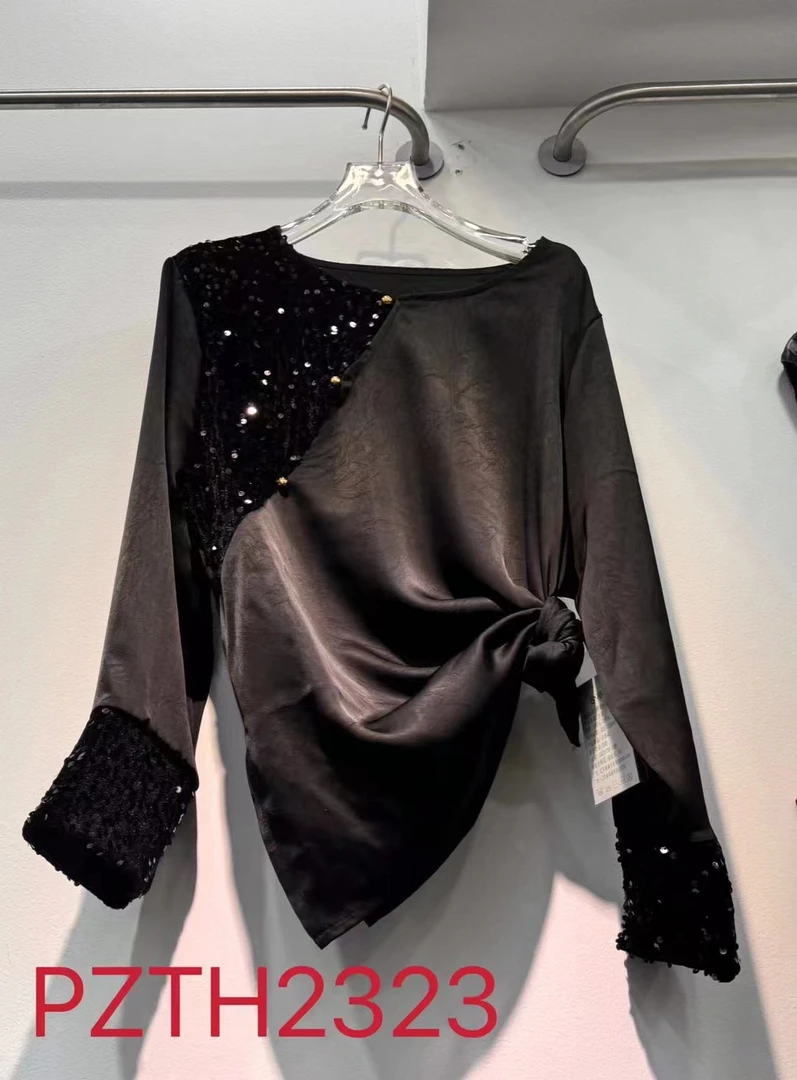 新中式醋酸缎面提花衬衫胖妹妹高级显瘦带亮片上衣