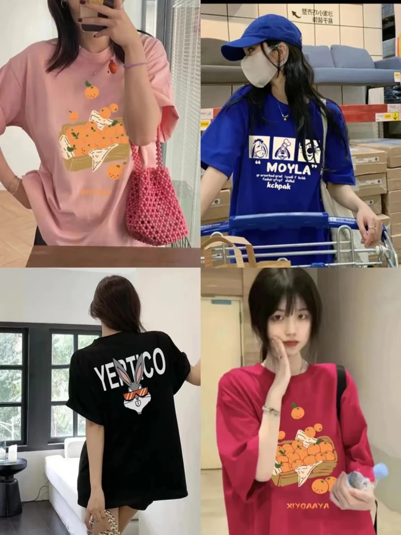 时尚百搭T恤重磅夏季休闲短袖t恤显瘦全棉纯棉宽松短袖ins圆领