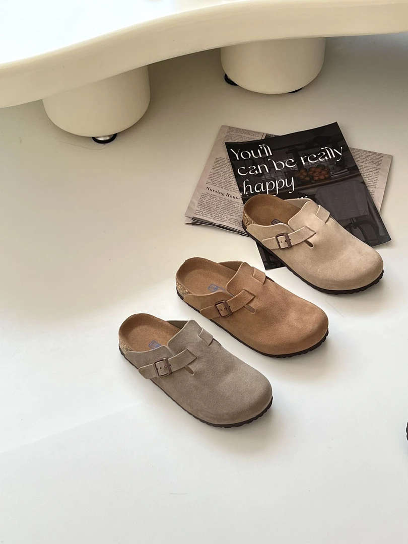 【奢品专属】3cm勃肯半包拖鞋时尚舒适休闲夏季真皮包头平底