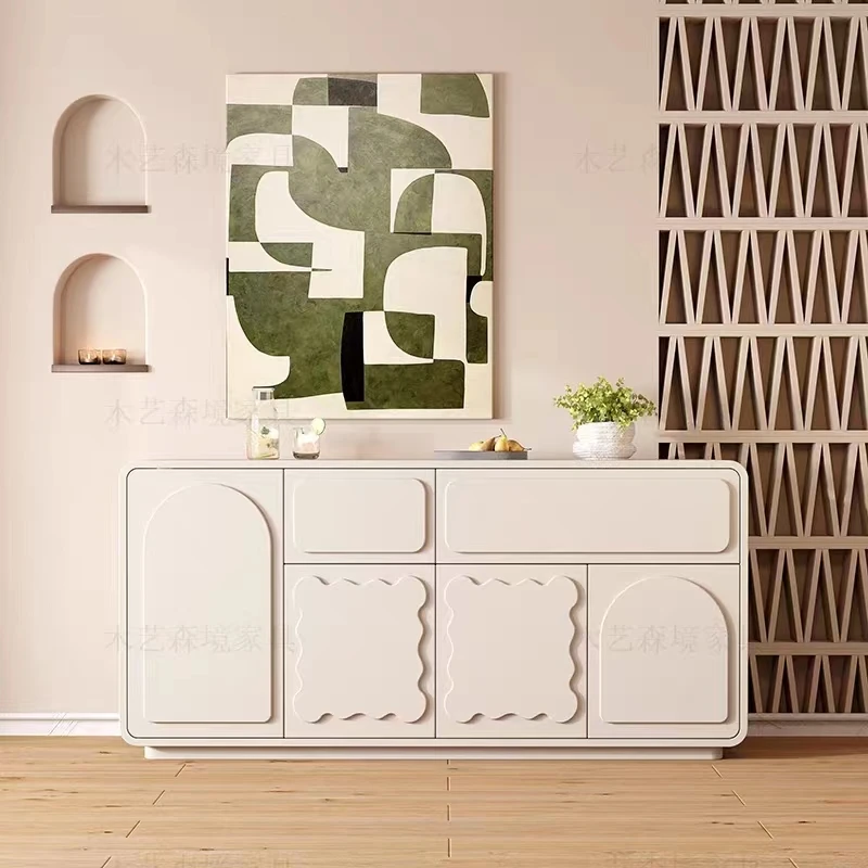 玄关柜奶油风餐边柜轻奢斗柜储物装饰柜客厅家用收纳柜靠墙置物柜
