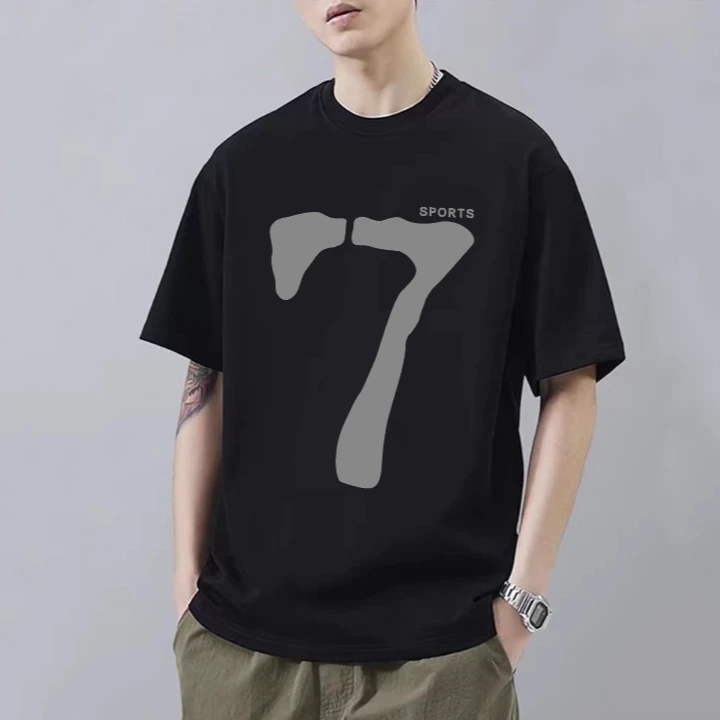 QUPENGME 重磅印花短袖T恤男女款夏季新款潮牌oversize大7