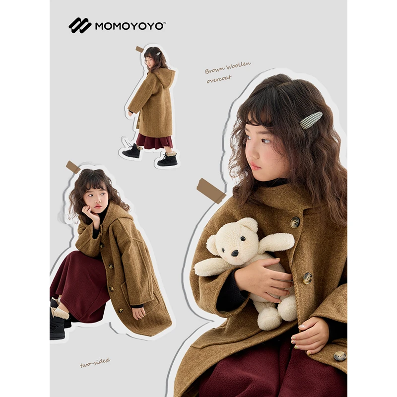 辰辰妈【雅丹格子】双面呢格纹撞色中长款连帽大衣 7031D