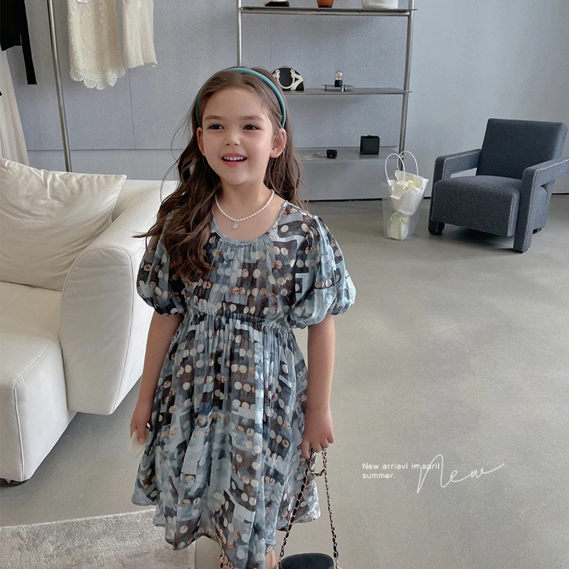 辰辰妈连衣裙儿童裙子碎花女童公主裙夏季泡泡袖碎花1795y
