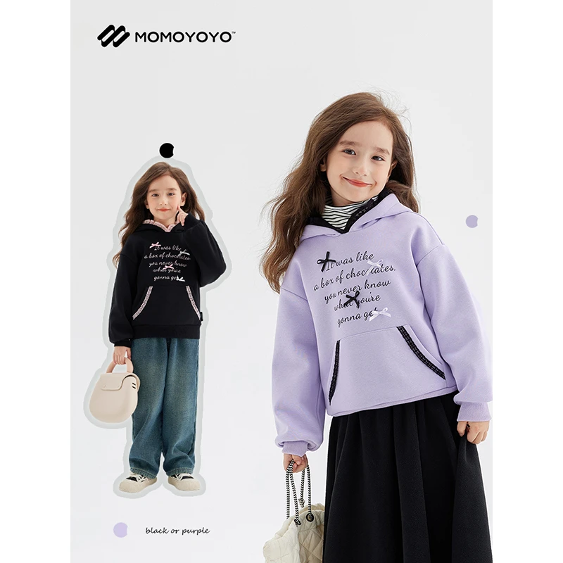 辰辰妈【蝴蝶少女】女童反季花边蝴蝶结加绒连帽卫衣儿童上衣6899D