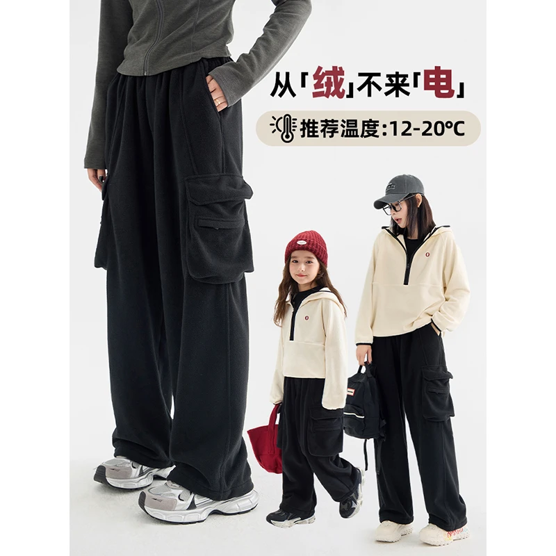 辰辰妈【黑色素】女童秋冬款抗静电工装裤儿童大口袋休闲裤6349D