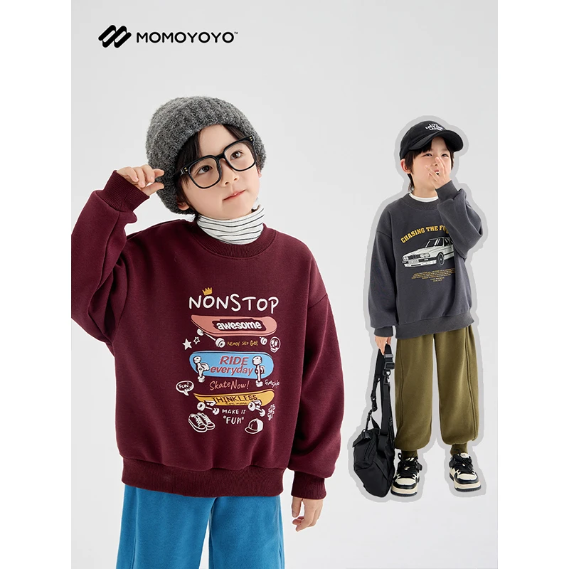 辰辰妈【腔调】秋冬男童加绒保暖圆领卫衣儿童街头印花上衣6801D