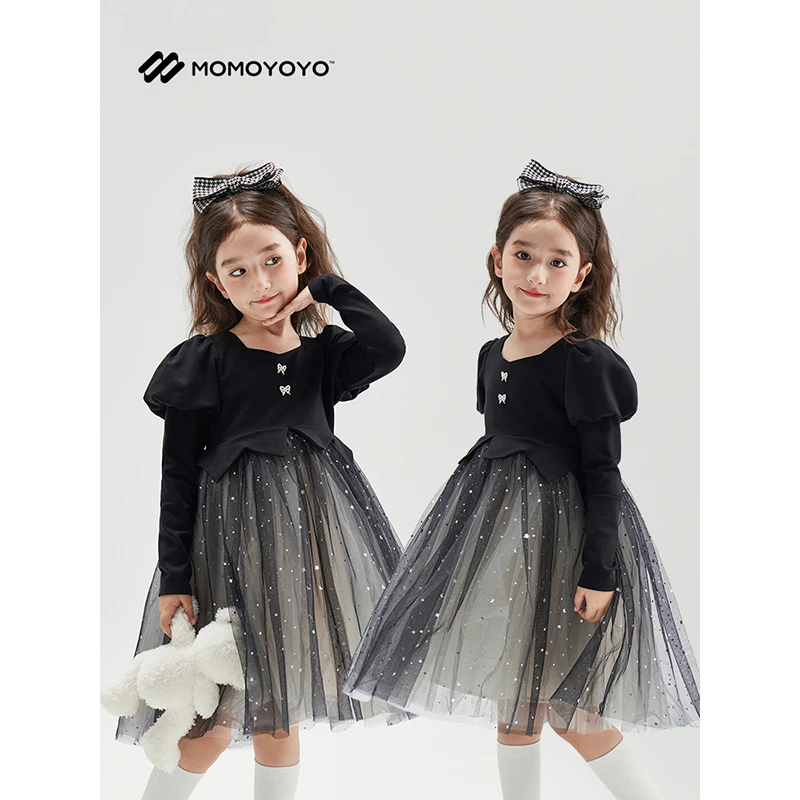 辰辰妈【罗马假日】女童假两件撒银网纱连衣裙儿童公主风裙子6478D