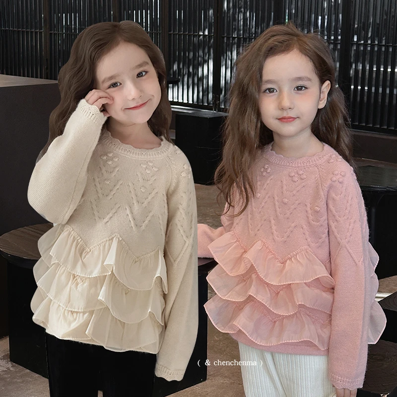 【冬日氛围】秋冬毛衣女童荷叶纱边上衣 5055D