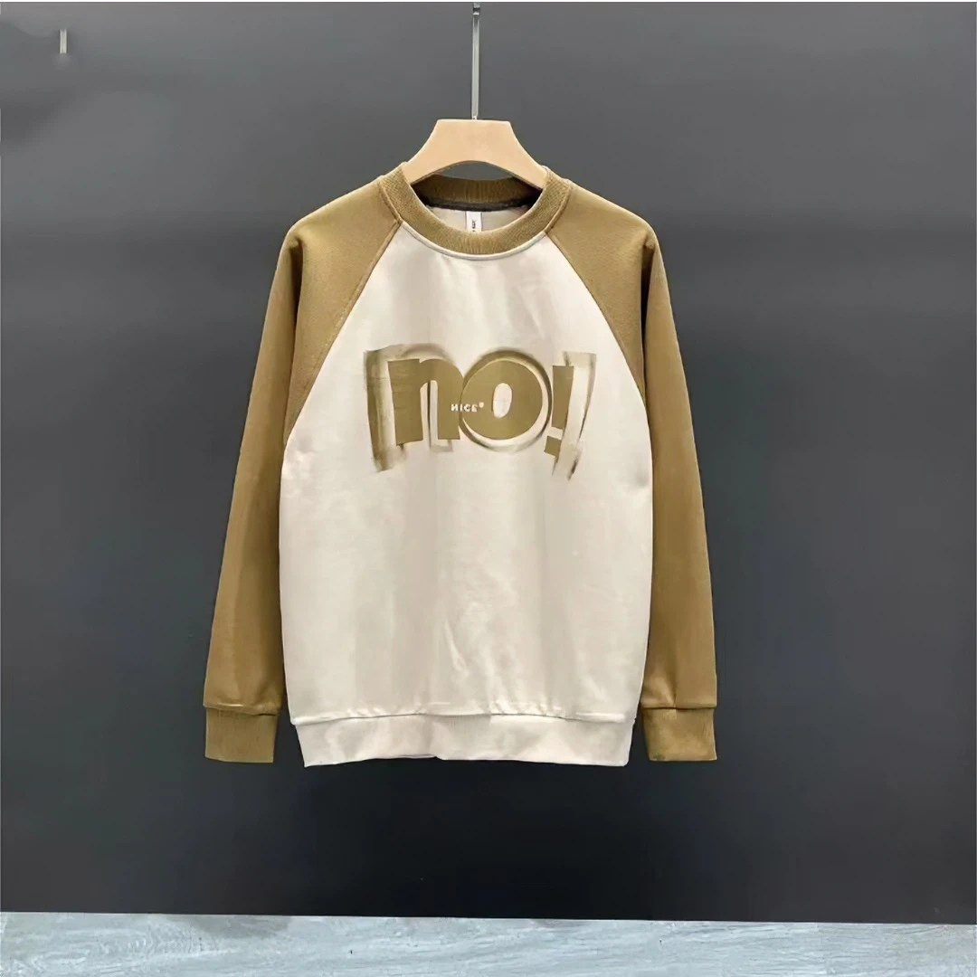 新款秋冬季重磅拼色印花圆领长袖卫衣潮牌休闲宽松男女同款情侣