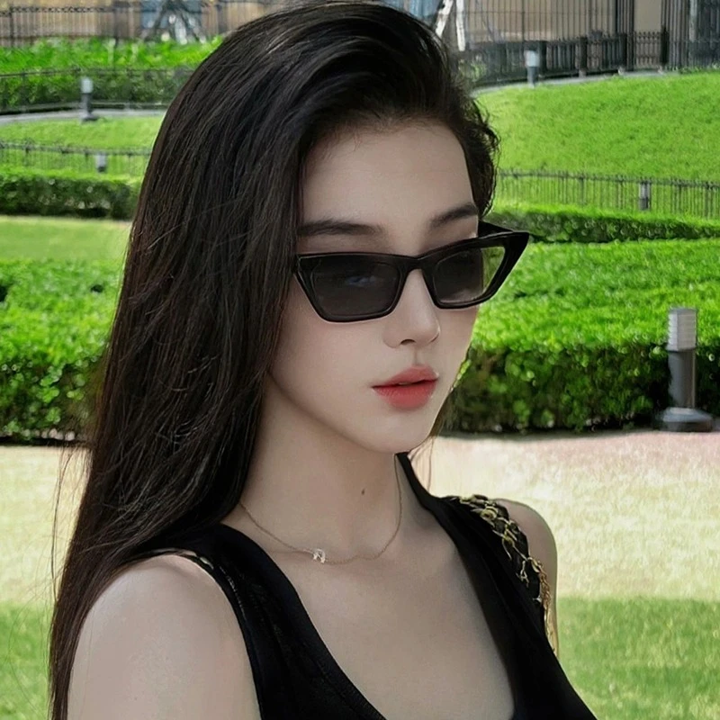 潮流复古墨镜女时尚个性黑色街拍猫眼小框防晒高级窄框墨镜男潮