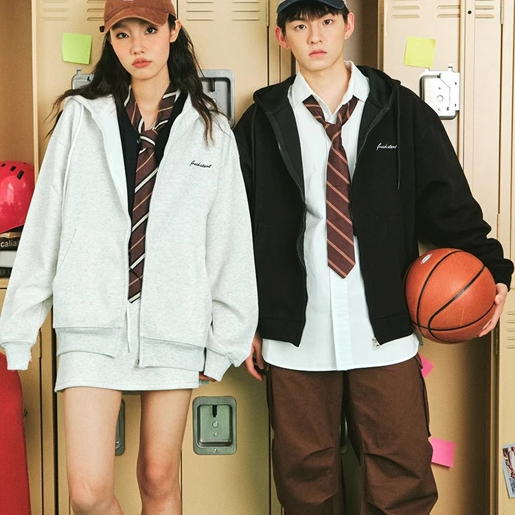 NEOTCG秋冬韩系复古慵懒连帽卫衣学院风休闲复合开衫懒人套装男女