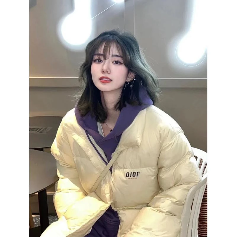 反季韩国朴彩英rose同款短款宽松白鸭绒面包服羽绒服男女情侣外套