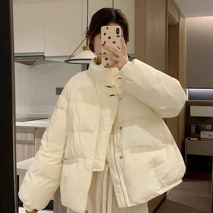 短款白色羽绒服白鸭绒女冬季2023年新款面包甜系小个子加厚外套