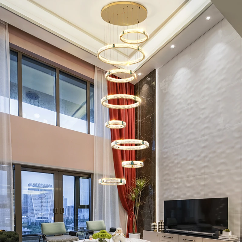 帝诗尼复式楼大吊灯客厅吊灯轻奢水晶灯大气高档别墅跃层挑空吊灯