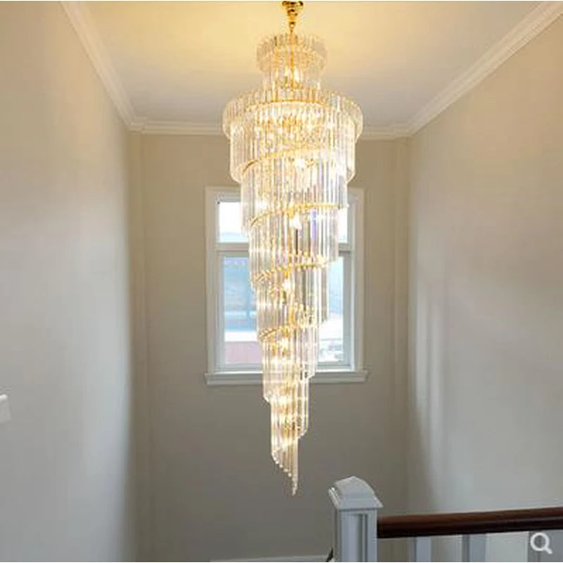 复式楼梯吊灯别墅挑高客厅水晶灯现代简约中空旋转楼梯吊灯长吊灯