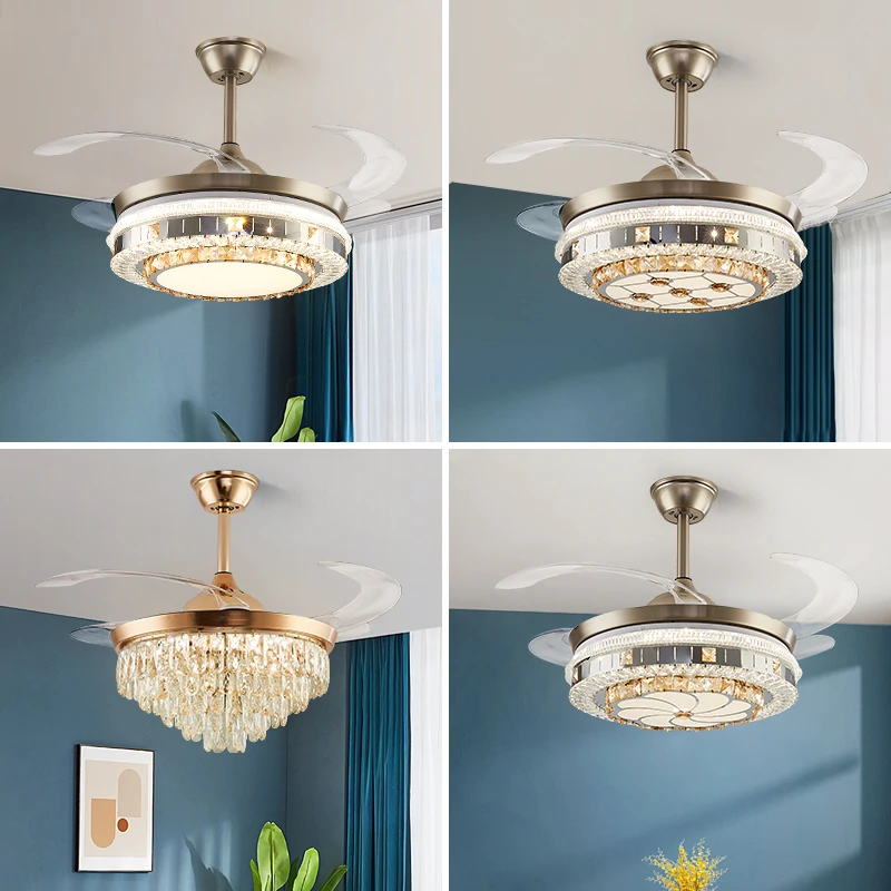 变频静音轻奢水晶卧室电风扇42寸48寸大气遥控客厅饭厅一体风扇吊