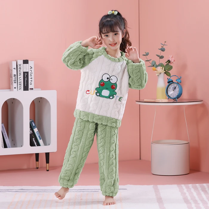 特价2024冬季儿童睡衣长毛绒提花加厚女童可爱卡通圆领家居服套装