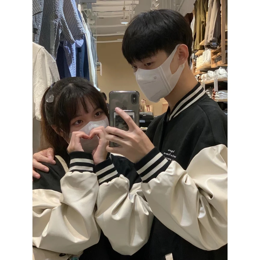 学生美式新款时尚潮流400克毛巾绣复合加绒加厚 棒球服情侣短外套