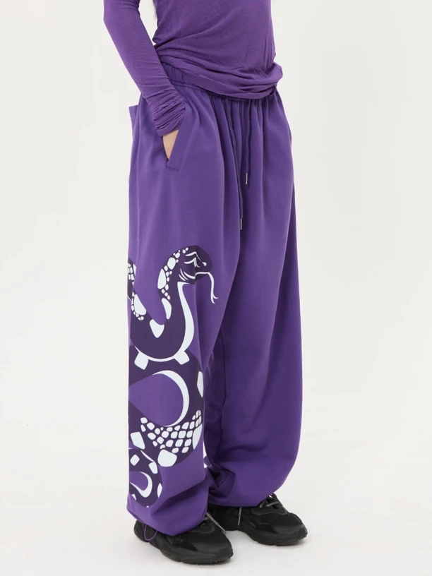 SUANS印花蛇自制街舞宽松休闲跳舞紫色嘻哈潮流y2k爵士运动裤蛇裤