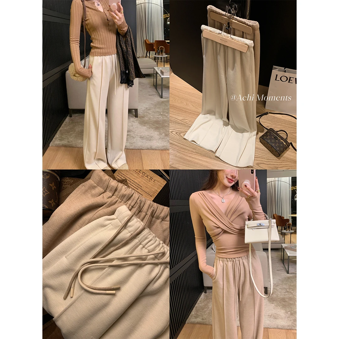 ACHI大也池◆陪你过冬~加绒绵羊毛阔腿休闲裤