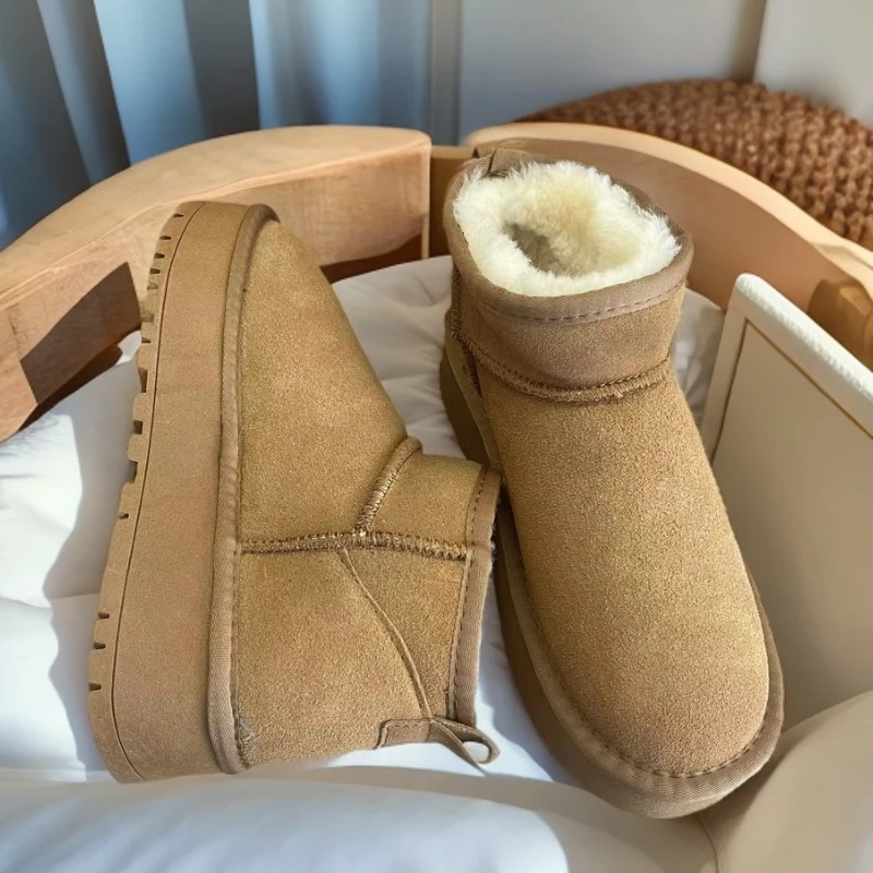 【周冬雨款】冬季时尚保暖舒适雪地靴百搭牛皮羊毛加绒加厚秋冬短筒