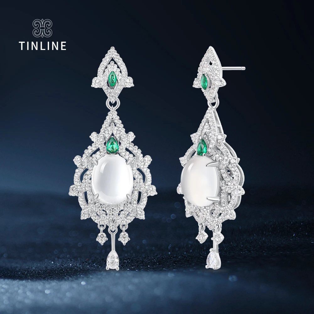 TINLINE 培育祖母绿「灵泽」天然高冰玉髓耳坠吊坠两用 轻奢 时尚