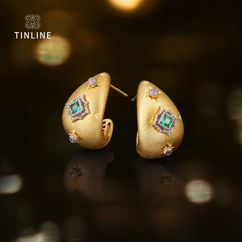 TINLINE 培育祖母绿「洛神」耳钉 布契拉提拉丝工艺 轻奢时尚大气