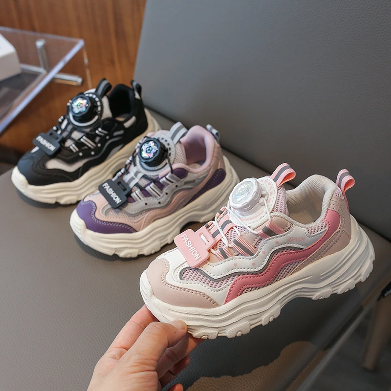 2024春季新款儿童运动鞋男童旋转扣网面休闲风女童老爹鞋防滑8228