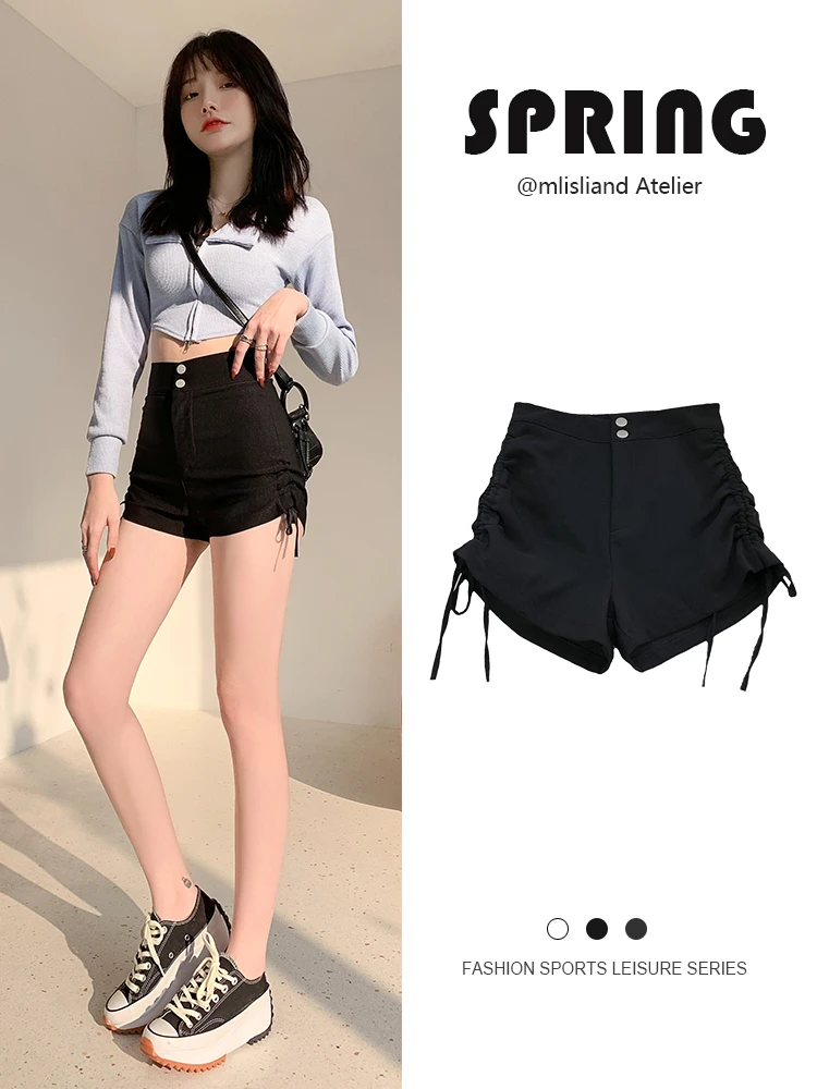 高腰显瘦遮肉短裤热辣网红休闲短裤辣妹女款黑色女士女生外穿短裤